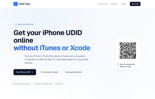 UDID Tools homepage with direct access to the Safari-based UDID retrieval flow.