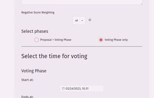 The start screen displaying the duration slider for the voting phase and a few other options to start the process.