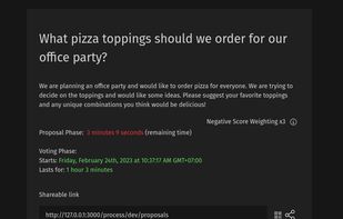 An example process about deciding what pizza to order, displaying the proposals phase