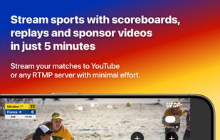 Stream sports with scoreboards, replays and sponsor videos in just 5 minutes. Stream your matches to YouTube or any RTMP server with minimal effort.