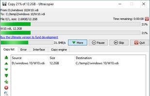 Ultracopier for Windows - Copy  files with More menu