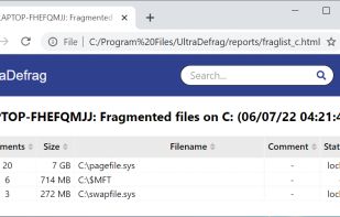 Fragmented files report