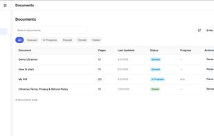 Upload documents and videos and watch them being read and indexed, page by page.