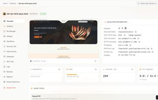 Website details: engine, PHP version, SSL and resources for a single site