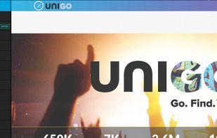 The homepage of Unigo with the sidebar open.