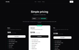 Per-app pricing: Basic $69, Standard $119, Pro $199 per month, with about 20% off on annual billing.