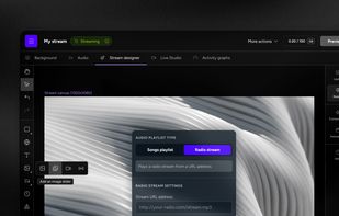 Design overlays and combine video, audio, radio streams, and visual elements in Stream Designer.