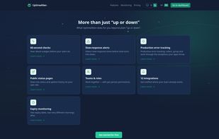 Overview of the monitor dashboard: live status, response time and uptime ratio per monitor, with checks as often as every 60 seconds.