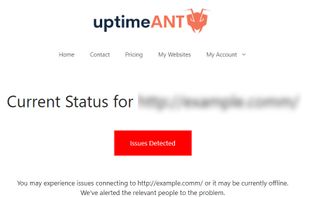 Example of the customer status page when your site is experiencing issues.