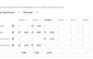 Weekly timesheet: every project and day in one editable grid