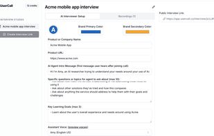 AI moderated voice interview link customization