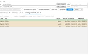 Folder vs folder: files that are only in one folder or that differ are listed. Double-click a row to open its diff.