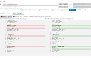 Side-by-side text diff with changed characters highlighted. Previous/Next jumps between changes.