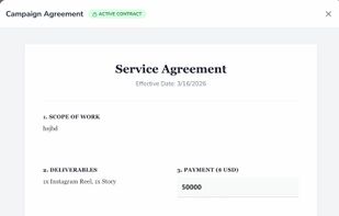 Legally binding digital agreement with e-signature feature built directly into the campaign platform