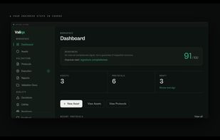 workspace dashboard with readiness score and execution queue