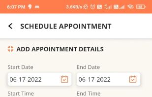Adding appointment in VAMS mobile app