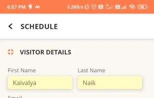 Entering visitor's details in VAMS app