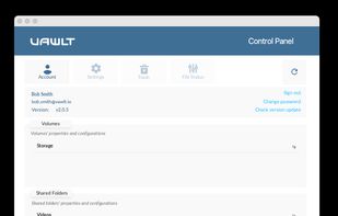 Vawlt software agent v2.0.5 - Control Panel - Account Screen (macOS)
