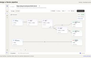 Vectory pipeline editor. Actual interface with explicitly labeled synthetic demo data.