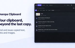 Product visual: search retained clipboard text, links and images in Osenpa Clipboard Manager.