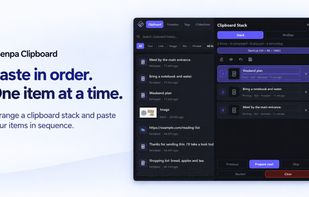 Product visual: arrange Clipboard Stack items and prepare or paste them one at a time in sequence.