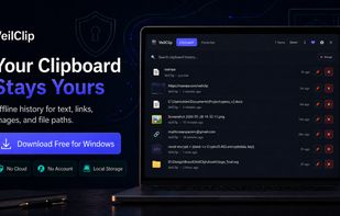 VeilClip private offline clipboard history app for saving text, links, images, and file paths locally.