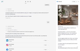 Generate platform-specific social media drafts with Velocity’s AI agent, then review each post in live preview cards