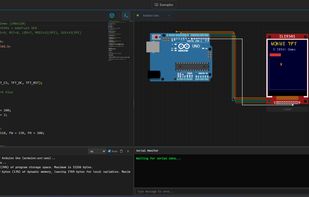 Arduino Uno driving an ILI9341 240×320 TFT display via SPI — rendering a real-time graphics demo using Adafruit_GFX + Adafruit_ILI9341.