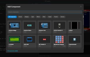 Component Picker showing 48 available components with visual previews, search, and category filters.