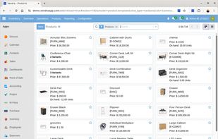 Inventory management with full product catalog, stock levels, and pricing.