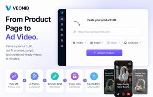 Generate marketing videos from any product URL. VEONIB automatically analyzes your product, writes the script, creates a storyboard, and produces ad-ready videos in minutes.
