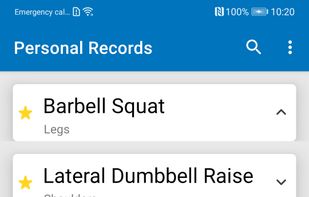 Viewing personal records for each exercise, select favorites exercises.