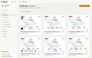 Certificate Gallery of a issuer inside a Workspace