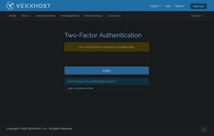 VEXXHOST dashboard protected by Two-Factor Authentication (TFA)