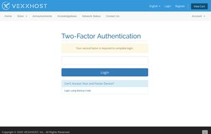 VEXXHOST dashboard protected by Two-Factor Authentication (TFA)