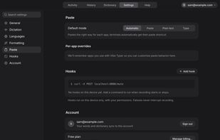 Per-app paste settings