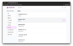 Generate stylized text with a glitchy Unicode vibe. Select, type, copy — no login, no noise.