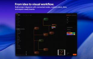 From idea to visual workflow.
Build project diagrams with connected nodes, custom colors, links, and export-ready boards.