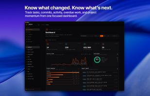 Know what changed. Know what's next.
Track tasks, commits, activity, overdue work, and project momentum from one focused dashboard.