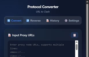 Main interface: Input your proxy URLs for quick bi-directional conversion to Clash or Mihomo formats.