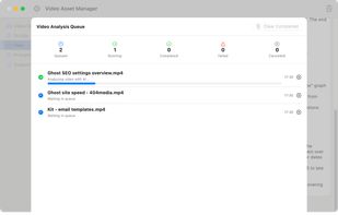 The app has a queue system to analyze several videos in a row