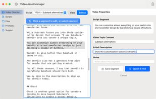 The Video Director is where you search and assign b-rolls to the script