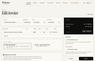 Invoice editor with live preview of the document