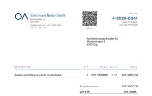 Generated invoice with the Swiss QR-bill payment part