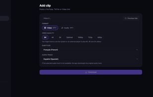 VidLoader's Download Section. For downloading single videos or audios.