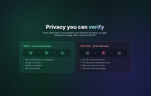 Everything runs locally in the browser: no account and no upload of your videos.