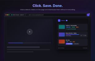 The popup lists the videos detected on the page; one click saves the chosen one.