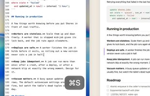 Live reload: save in your editor and Viewdown jumps to what changed