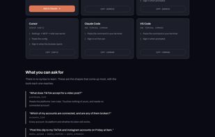One address connects Claude, ChatGPT, Grok, Cursor, Claude Code and VS Code. Sign in, no API key.