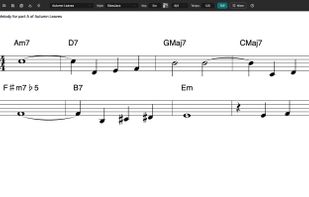 The same melody in the notation view, where each note's spelling can be chosen.